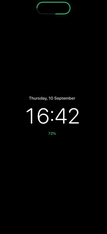Aureole showing the time with a green ring around the Dynamic Island